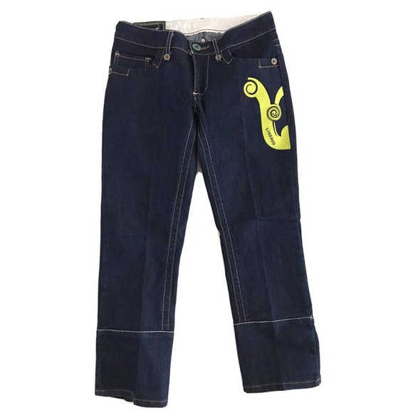 Marithe Francois Girbaud | Graphic Print Crop Womens Size 28 Blue Denim - Picture 2 of 13